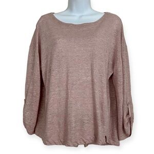 Dusty Rose Linen Shirt Large Breathable Natural Solid Casual Neutral Convertible